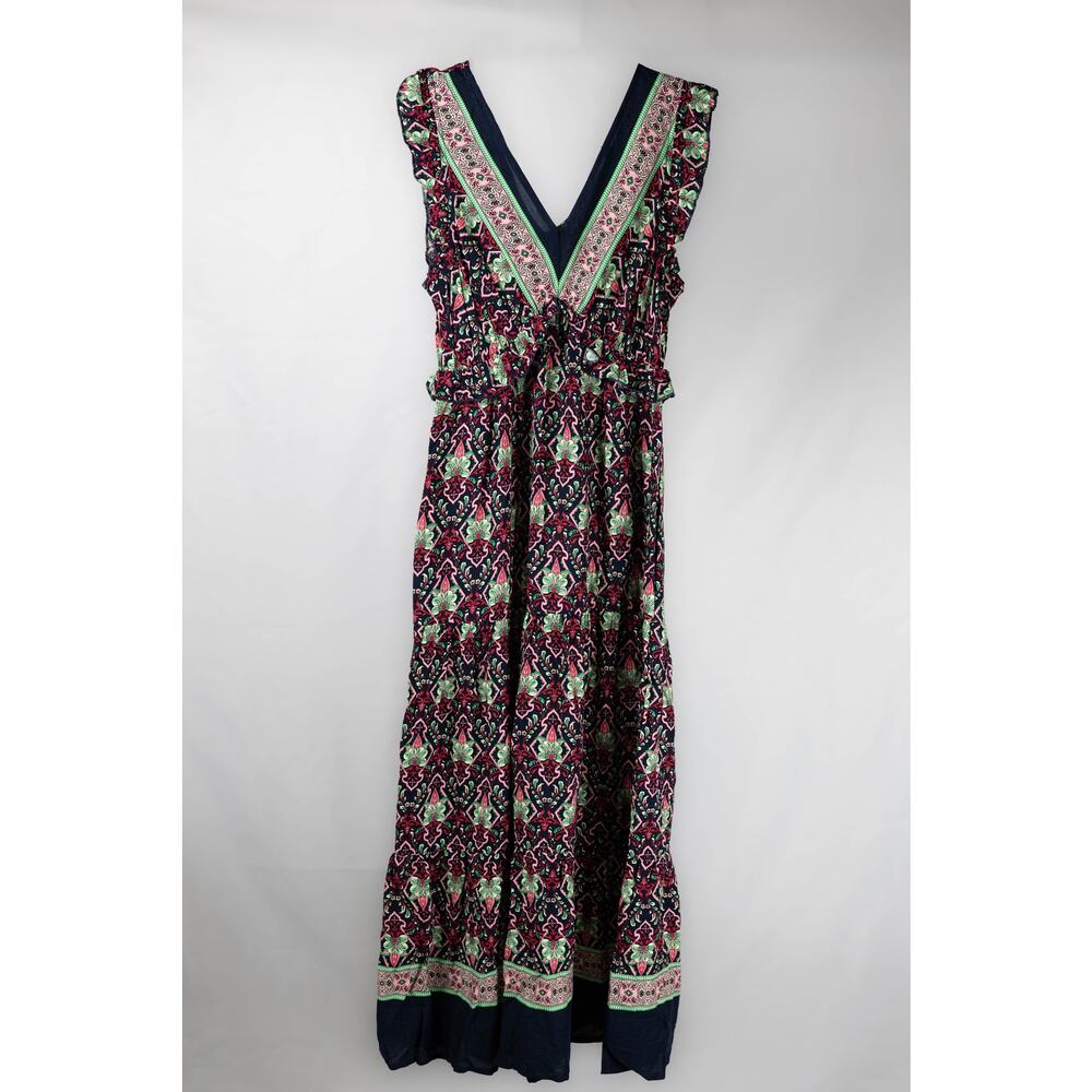 Suzanne Betro Size Small Dress Maxi Ruffled Trim V-neck Bohemian NWT